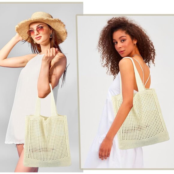 Women's Beige Shoulder Shopping Handbag Casual Travel Totes Fold Able Bags - Picture 6 of 7